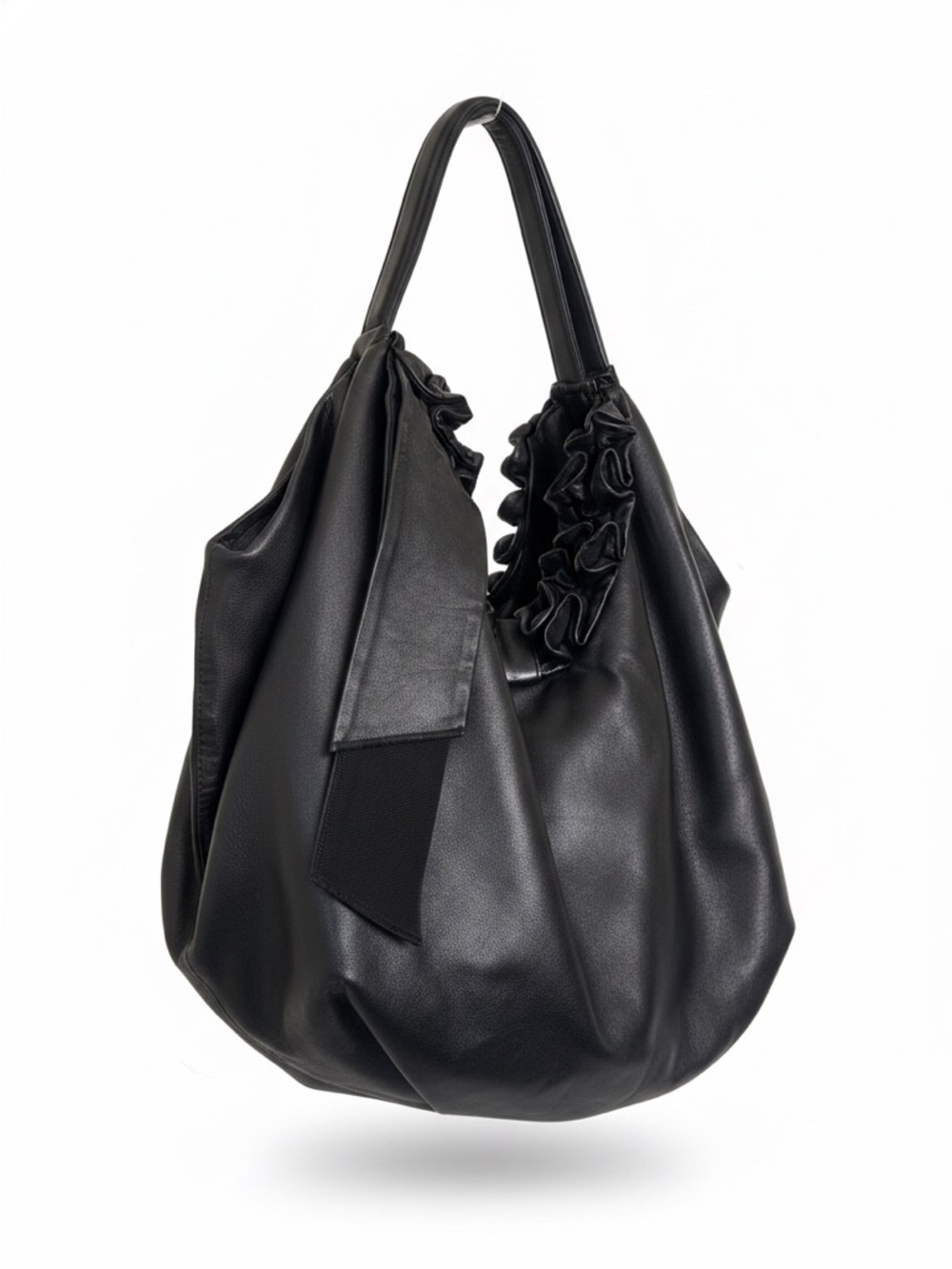 Elie Tahari Melrose Large Ruffled Hobo - Smooth Black Nappa Leather